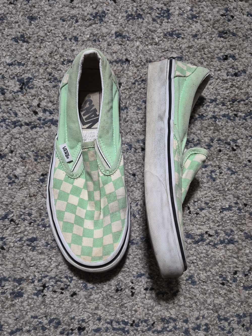 Vans Unisex Slip-On Checkerboard Sneakers - Light Green and White